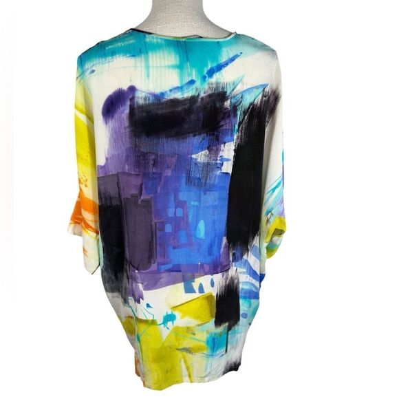 Lafayette 148 New York Multi Color Silk 3/4 Sleeve Flowy Tunic Blouse - Picture 4 of 9